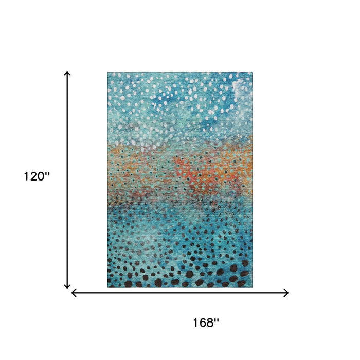 10' X 14' Polka Dot Washable Area Rug With UV Protection (683644) - Blue / Copper / Ivory