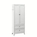 Giga white accent pantry cabinet with two drawers and adjustable shelves for kitchen storage and organization.