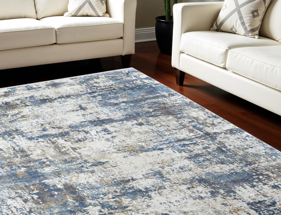 13' X 20' Abstract Power Loom Area Rug With Fringe - Ivory