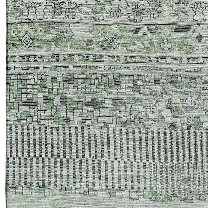 10' X 14' Striped Washable Area Rug With UV Protection (705221) - Sage / Gray