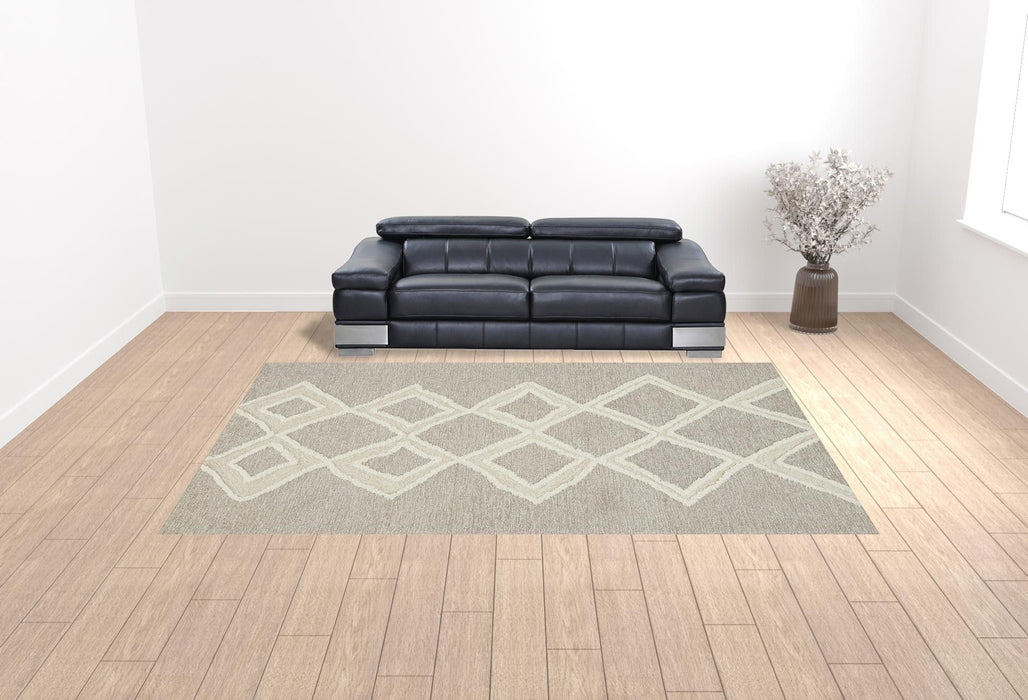 10' x 14' Wool Geometric Tufted Handmade Stain Resistant Area Rug - Gray And Ivory