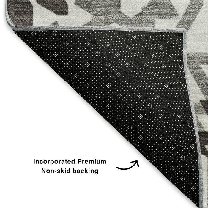 10' X 14' Geometric Washable Area Rug With UV Protection (652311) - White / Black