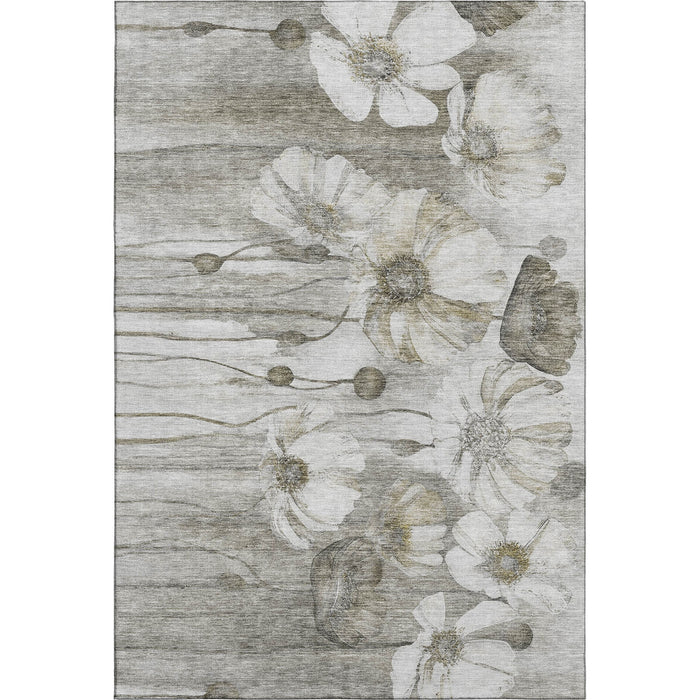 10' X 14' Floral Washable Area Rug With UV Protection (657335) - Taupe / Ivory