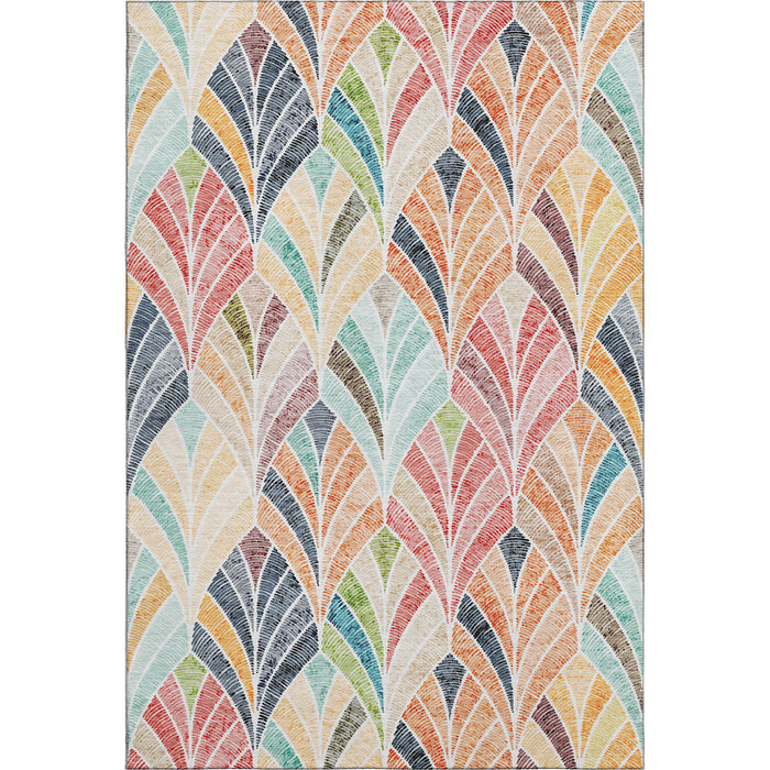 9' X 12' Geometric Washable Area Rug With UV Protection (667616) - Orange / Gold / Blue