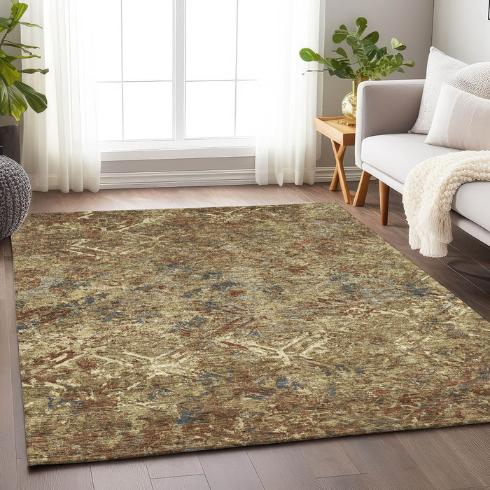 9' X 12' Copper Diamond Washable Area Rug With UV Protection - Brown