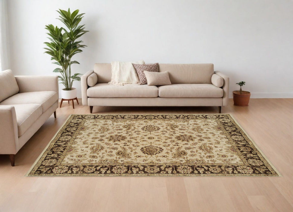 8' x 10' Wool Oriental Hand Knotted Area Rug - Ivory Brown And Gold