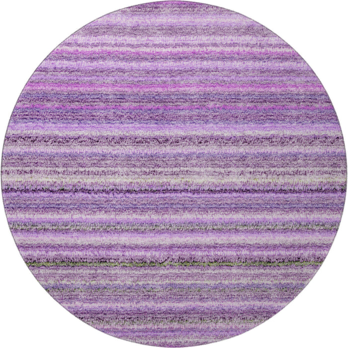 8' Striped Washable Round Rug With UV Protection (650809) - Purple / Gray