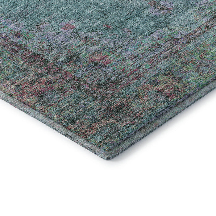 10' X 14' Medallion Washable Area Rug With UV Protection (714817) - Aqua / Purple