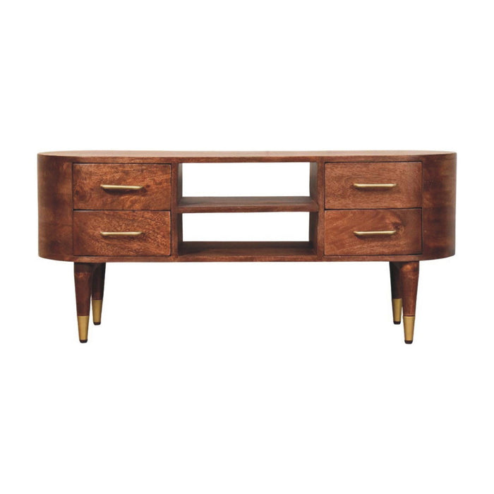 Solid Wood Enclosed Open Storage TV Stand (719189) - Brown