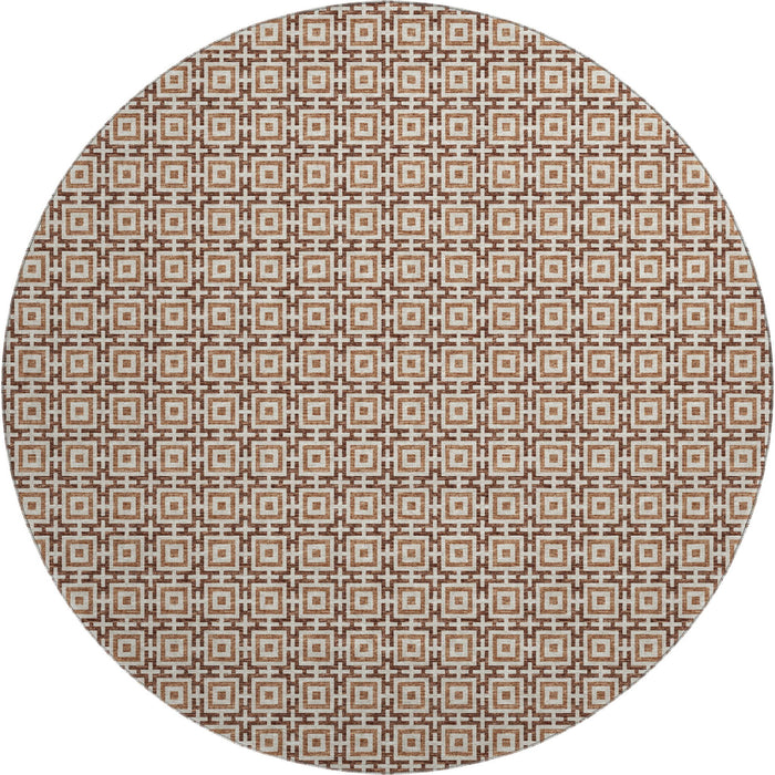 8' Geometric Washable Round Rug With UV Protection (645250) - Rust / Beige
