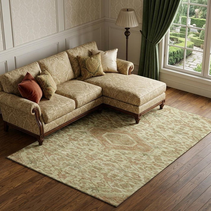 10' X 14' Floral Washable Area Rug With UV Protection (691782) - Beige / Rust / Artichoke Green