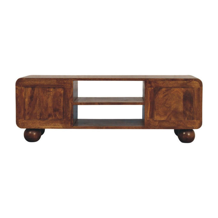 Solid Wood Enclosed Open Storage TV Stand (719197) - Brown