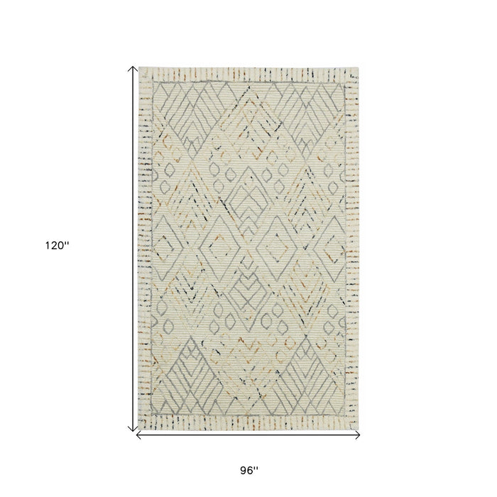 8' X 10' Wool Southwestern Hand Hooked Area Rug - Ivory