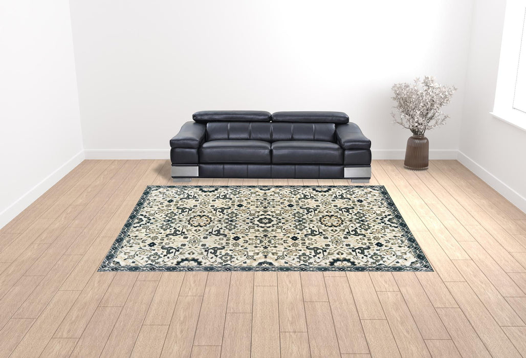 10' x 13' Oriental Power Loom Stain Resistant Area Rug - Ivory Navy And Gold
