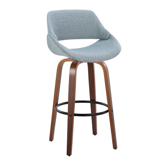 Fabrizzi - 30" Fixed-Height Barstool With Swivel And Round Black Metal Footrest (Set of 2) - Walnut Wood