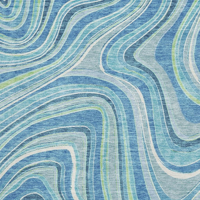9' X 12' Marble Washable Area Rug With UV Protection - Blue