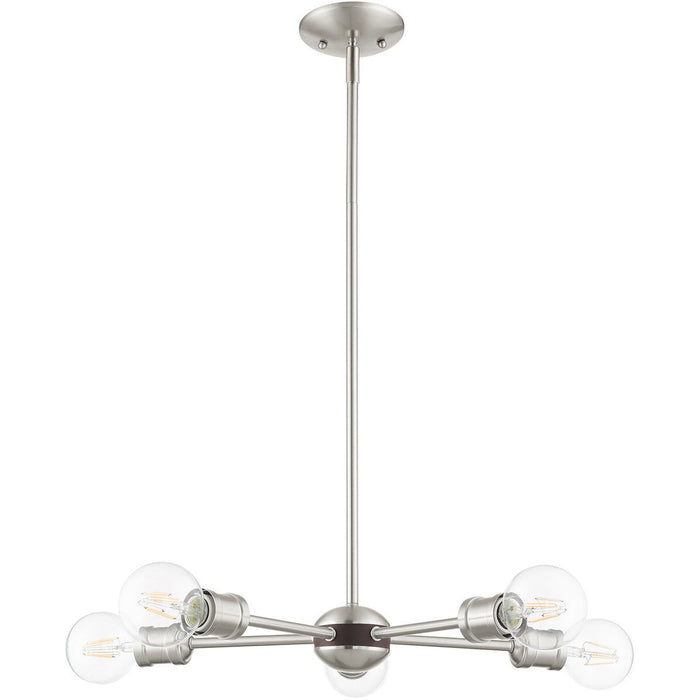 11" Five Light Dimmable Chandelier With Shades - Nickel
