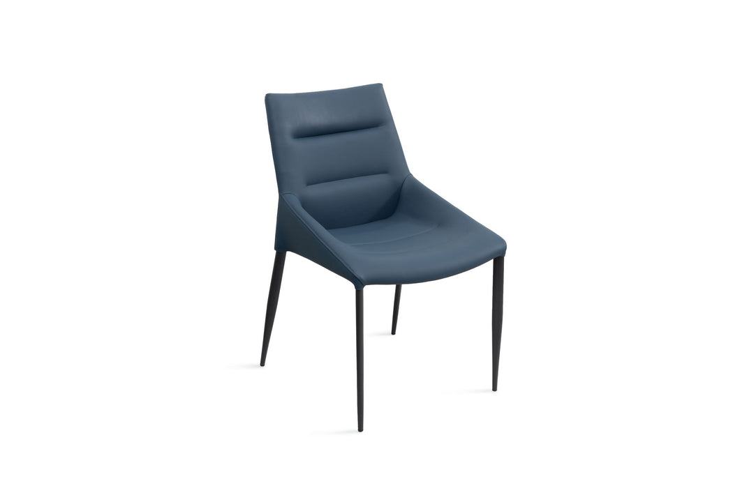 Faux Leather Metal Dining Side Chairs (Set of 2) - Navy Blue / Black