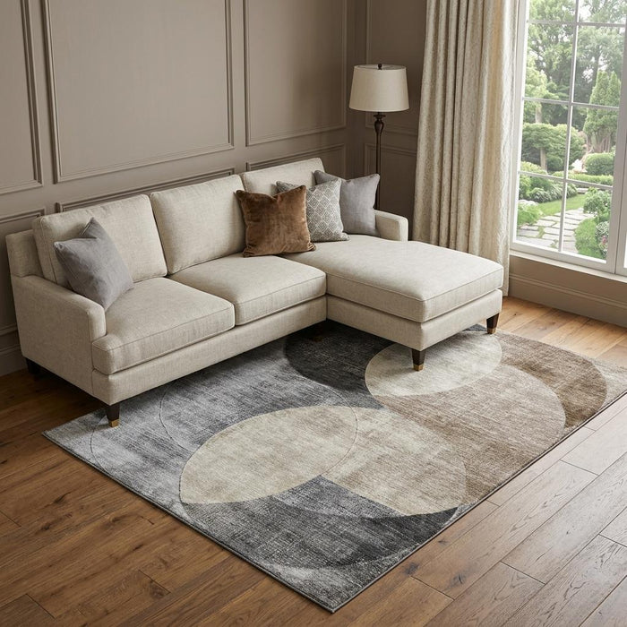 10' X 14' Geometric Washable Area Rug With UV Protection (686276) - Pewter / Brown / Beige
