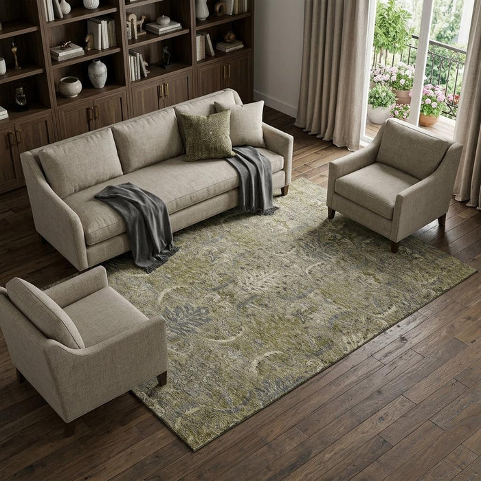 10' X 14' Damask Washable Area Rug With UV Protection (683896) - Taupe / Gold / Beige