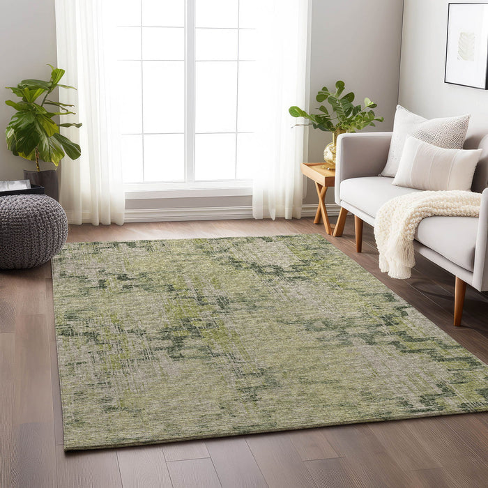 9' X 12' Tribal Washable Area Rug With UV Protection - Green And Beige