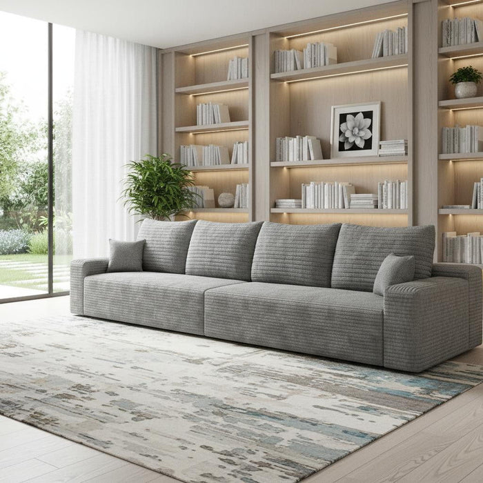 140" Corduroy Modular Compression Foam Sofa With Toss Pillows - Gray