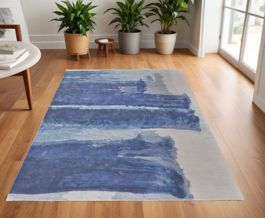 3.5' x 5.5' Abstract Hand Tufted Area Rug - Blue And Ivory
