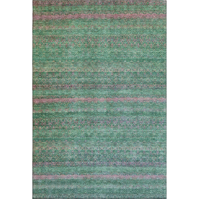 10' X 14' Striped Washable Area Rug With UV Protection (718055) - Green / Blush