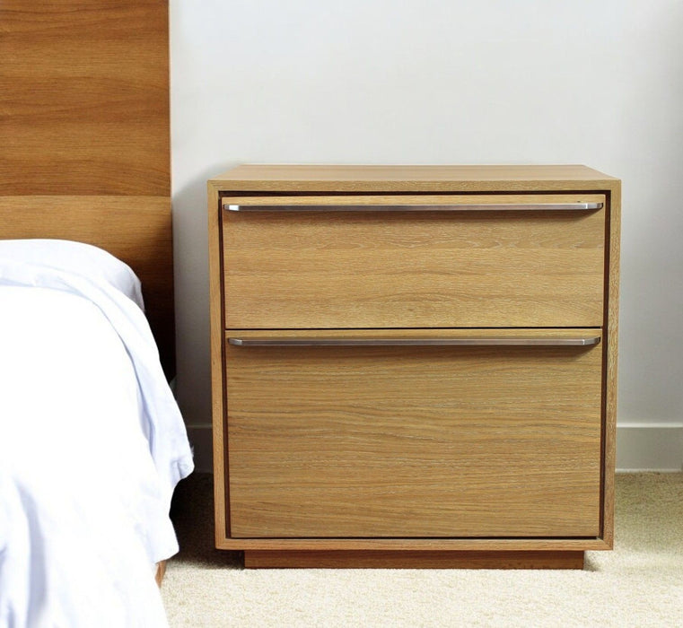 28" Solid And Manufactured Wood Two Drawer Nightstand - Natural