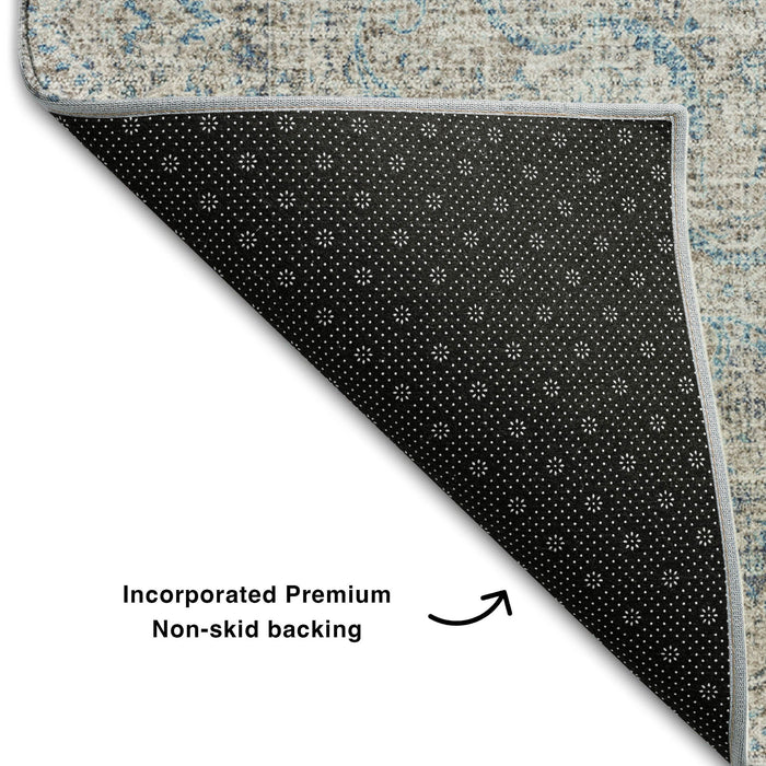 10' X 14' Oriental Washable Area Rug With UV Protection (678916) - Teal / Aqua / Gray