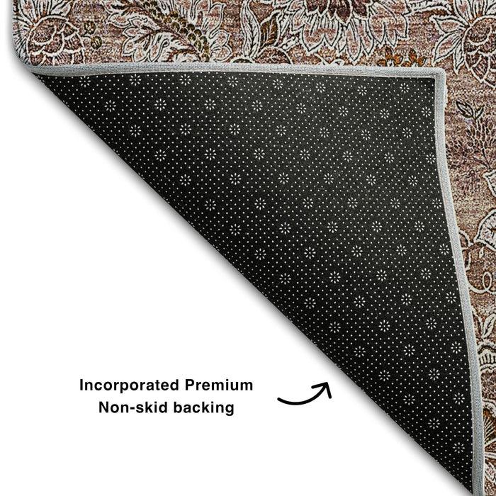 8' X 10' Floral Washable Area Rug With UV Protection (655046) - Copper / Gray