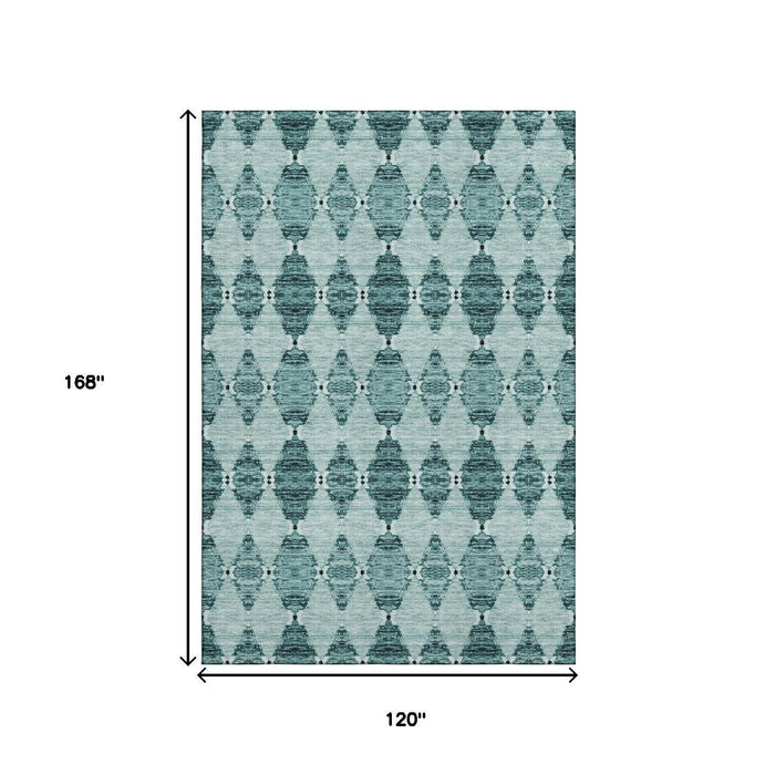 10' X 14' Moroccan Washable Area Rug With UV Protection (651160) - Teal / Ivory