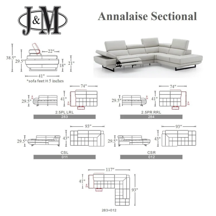 J & M Furniture Annalaise RHF Chaise Truffle