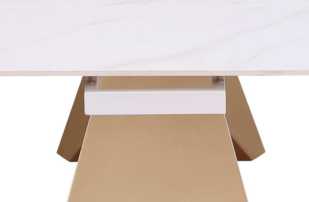 Chintaly AMELIA Extendable Marbleized Ceramic Top Table w/ Steel Base