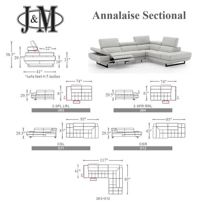 J & M Furniture The Annalaise Recliner Leather Sectional in Truffle