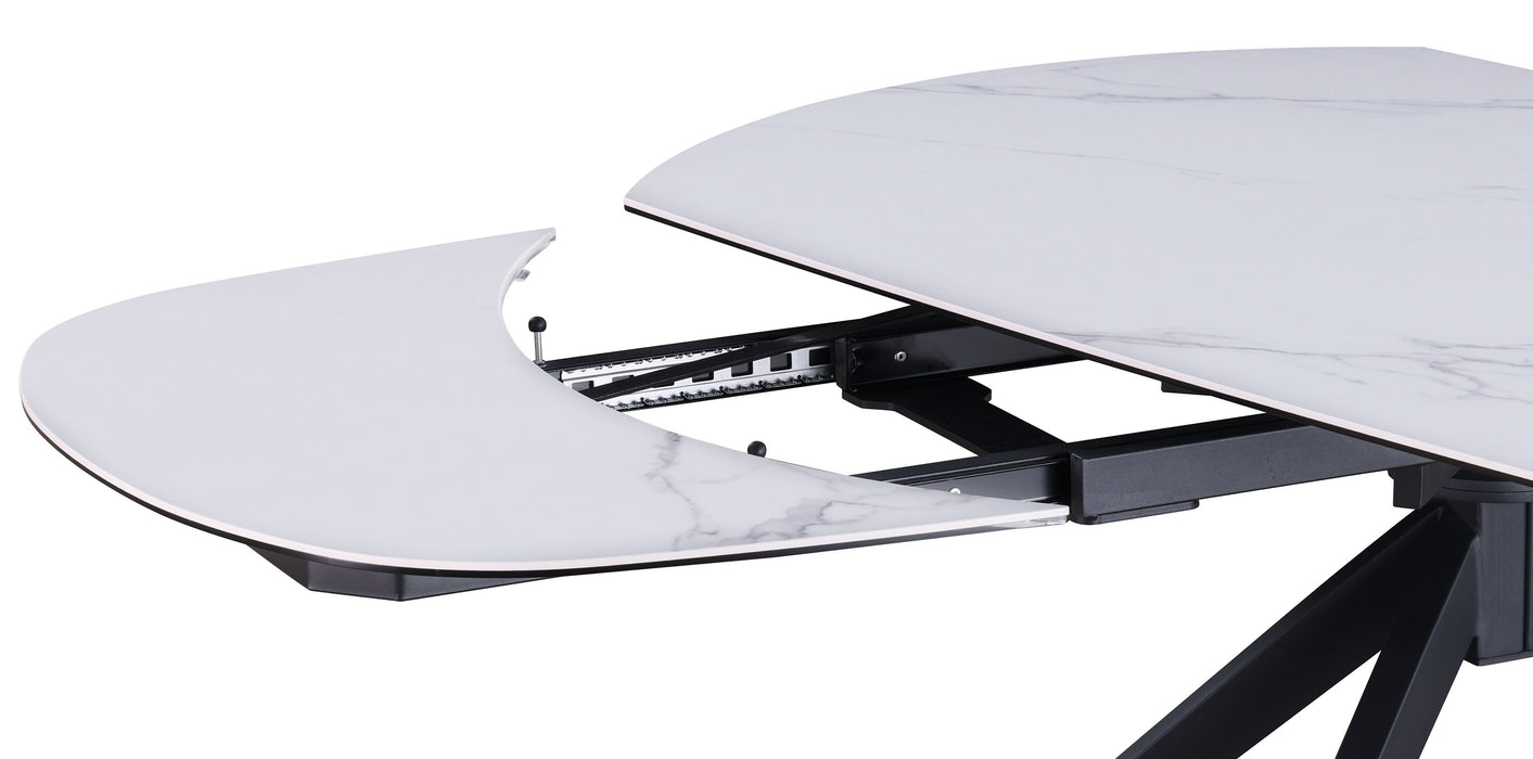 NICOLE Contemporary Extendable Dining Table | Matte White Ceramic Top with Matte Black Steel Base