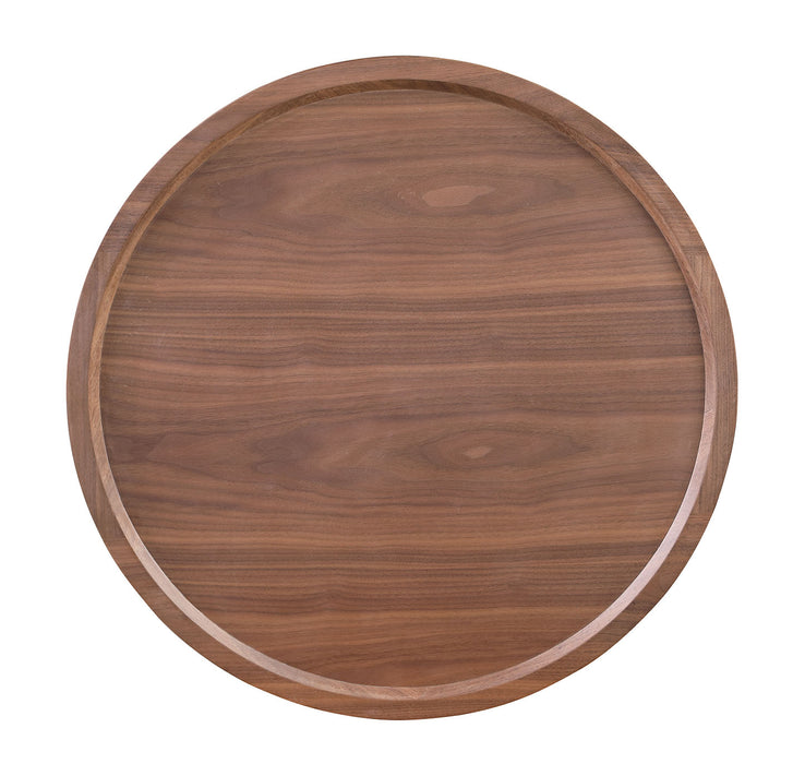 Modern All-Wood Lamp Table | Round Walnut Veneer End Table with Pedestal Base
