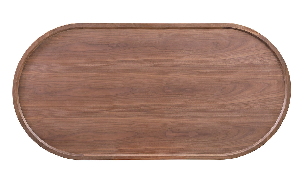 Modern All-Wood Oval Coffee Table | Walnut Veneer Cocktail Table with Pedestal Base
