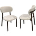 Chintaly Aurora 5-piece dining set with oval ceramic top and double pedestal steel base in matte beige and walnut finish.