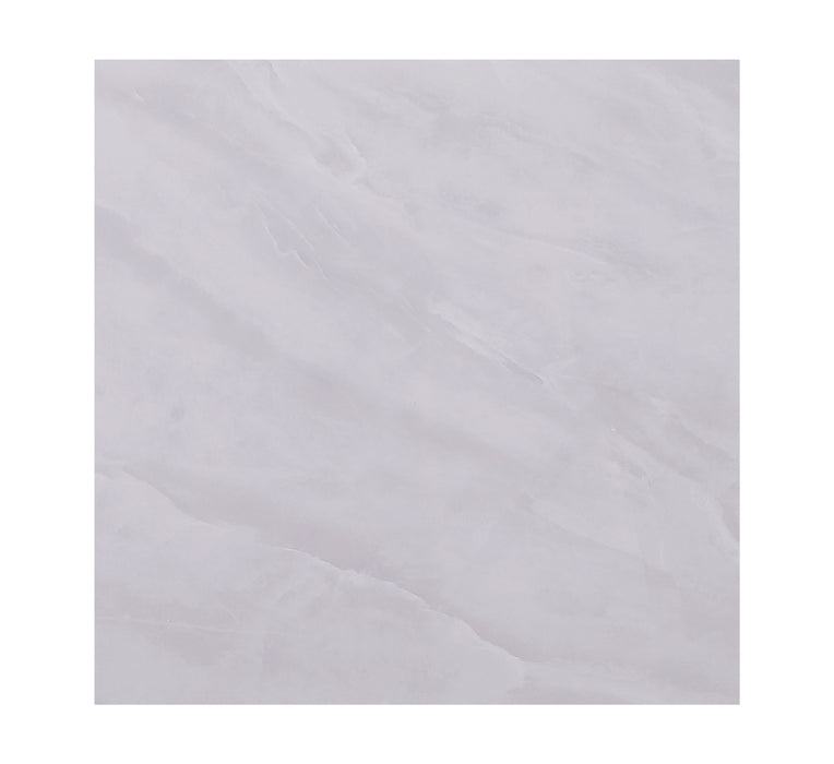 Contemporary Jennifer end table with gloss white sintered stone top and polished steel base by Chintaly.