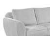 Gray fabric Charleston modern loveseat by Chintaly with channel tufting and gray wooden legs, showcasing a stylish and comfortable seating option.
