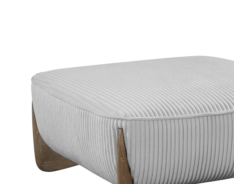 CHARLESTON Modern Oversized Ottoman | Gray Velvet Upholstery with Channel Tufting & Oak Gray Wooden Legs