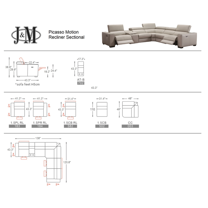 J & M Furniture Picasso Motion Sectional in Snow White