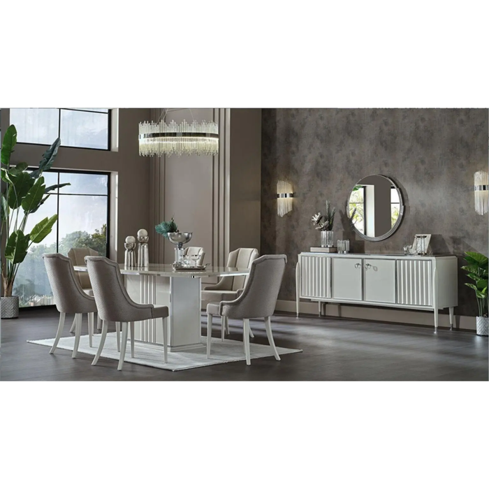 Bellona Gravita Dining Room Set Table, Expandable Dining Table, 6 Chairs, Buffet and Mirror