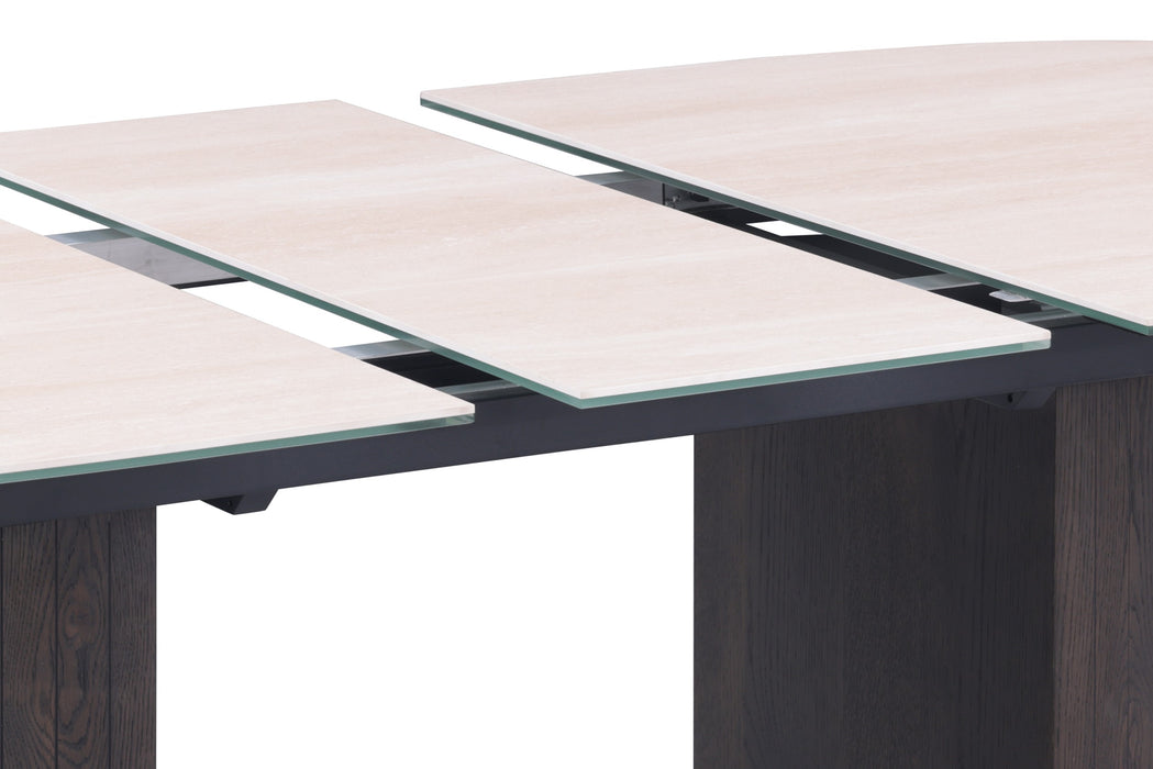 EDITH Extendable Ceramic Top Dining Table | Modern Bow-End Table with Dark Oak Pedestal Base