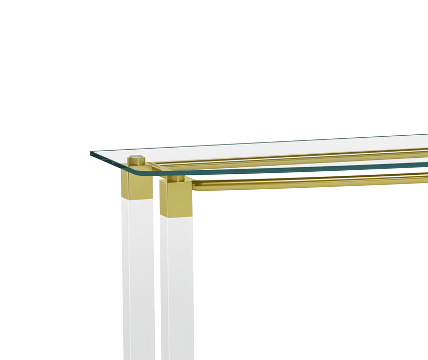 Rectangular Glass Sofa Table with Acrylic Legs & Gold Frame | Contemporary Console Table 52"