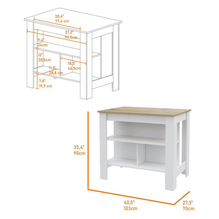 Wood Kitchen Island Set With Storage - Natural / White