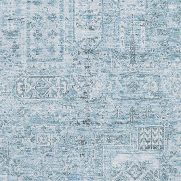 8' X 10' Floral Washable Area Rug With UV Protection (651206) - Sky Blue / Ivory