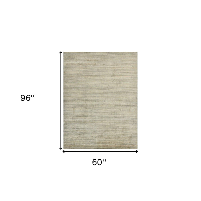 5' X 8' Wool Striped Hand Woven Area Rug - Beige And Brown