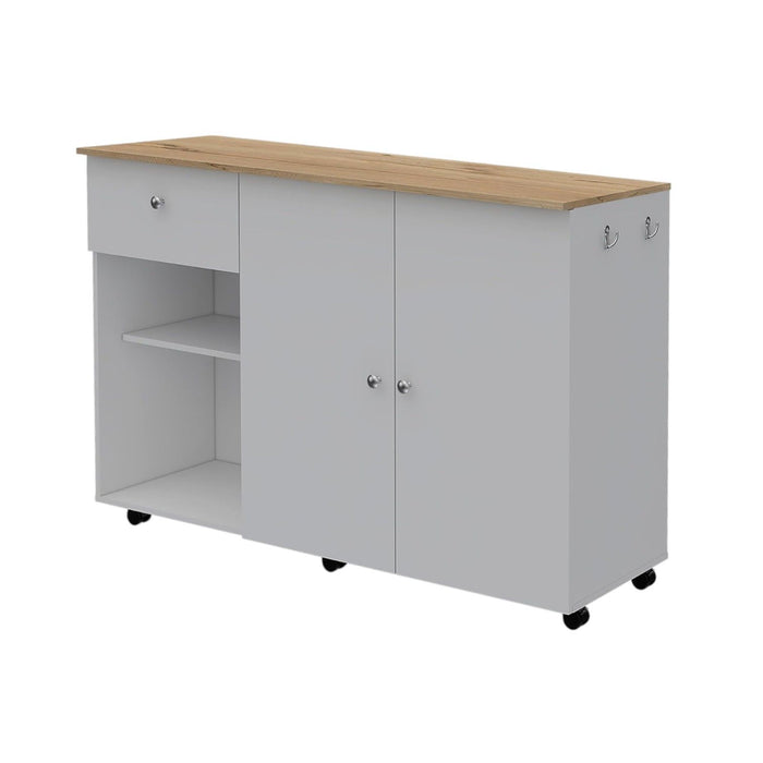 54" Rolling Kitchen Island With Storage - White / Natural
